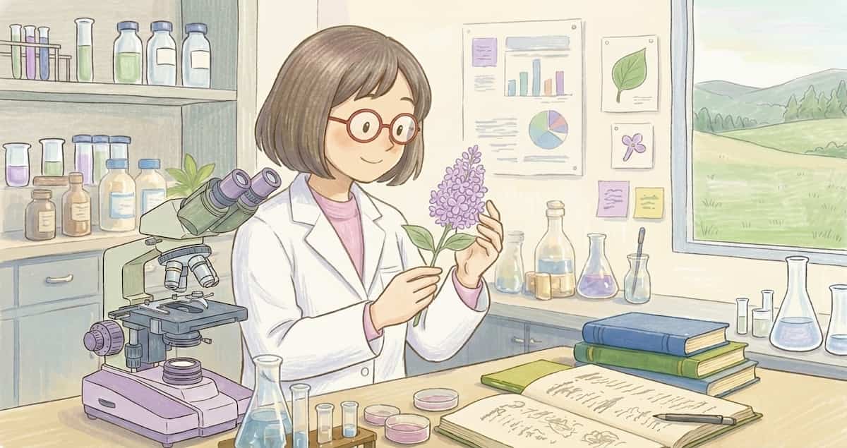 ライラックの花を手にするDr.リラ子